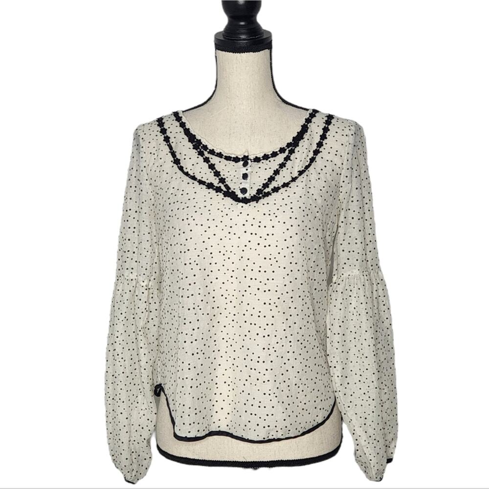 free people black and white Joanna polka dot blouse sz XS